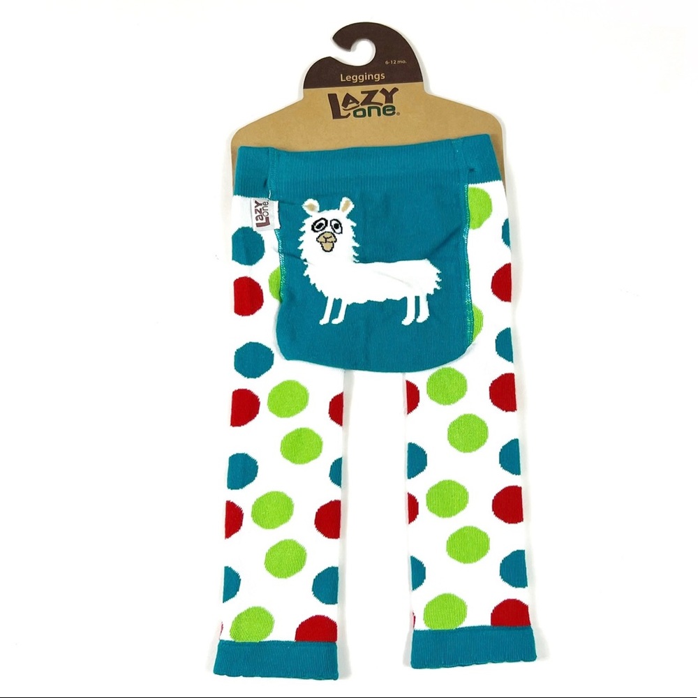 NEW 6/12mo Lazy One Polka dots llama Leggings